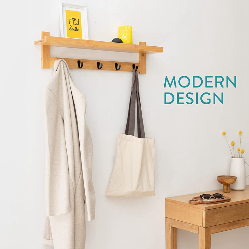 Coat Rack with Shelf Wall-Mounted Bamboo Coat Rack Wall Hooks Rack for Hanging Coat Hat