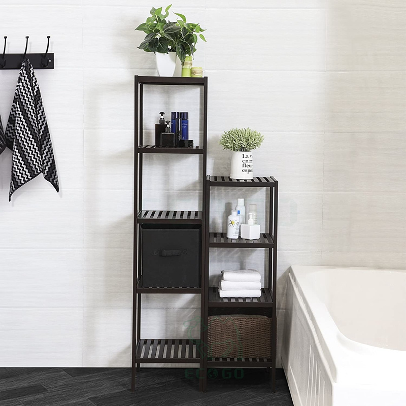 Hot 100% Bamboo Bathroom Shelf Stand 4-Tier Multifunctional Storage Rack Shelving Unit Brown