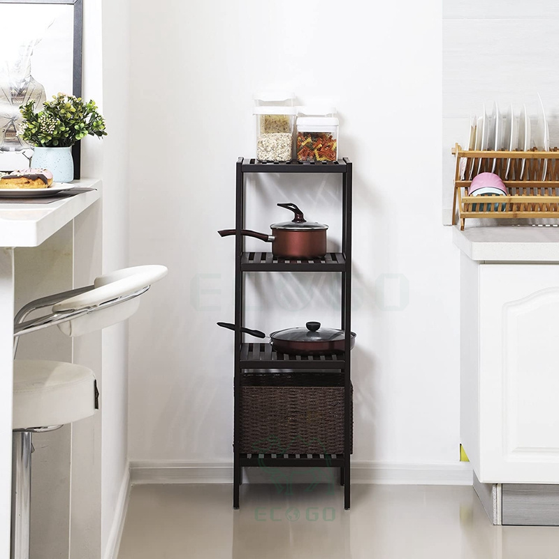 Hot 100% Bamboo Bathroom Shelf Stand 4-Tier Multifunctional Storage Rack Shelving Unit Brown