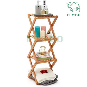 Foldable Bathroom Shelf 4 Shelves Wooden Storage Organizer Narrow Standing Shelf For Narrow Spaces Kitchen Bathroom Living Room