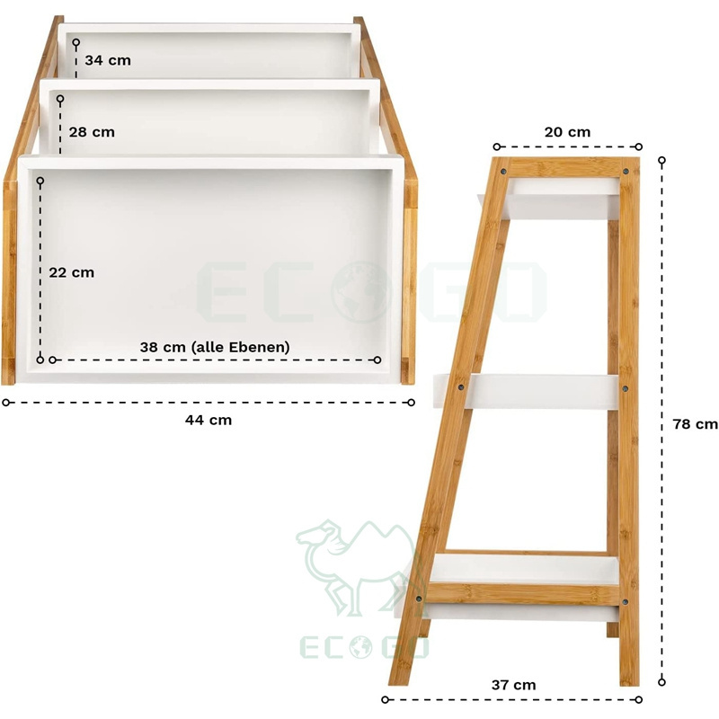 Utility Ladder Shelf With 3 Levels Strong Standing Shelf Bookcase Small White Bamboo & Wood Flower Stairs Bathroom Shelf