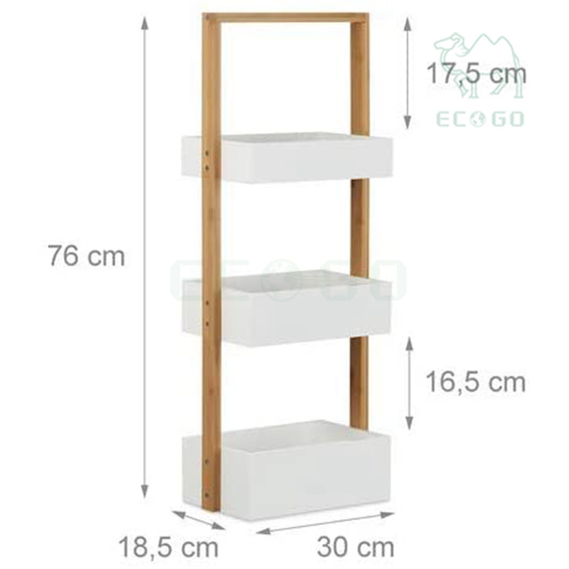 Fancy Bamboo 3 Tier Bathroom Shelf Free Standing Shower Caddy Tidy Organizer Shelves 76 x 30 x 18.5cm White Natural Storage Rack