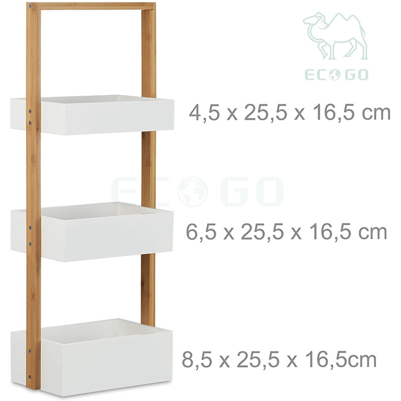 Fancy Bamboo 3 Tier Bathroom Shelf Free Standing Shower Caddy Tidy Organizer Shelves 76 x 30 x 18.5cm White Natural Storage Rack