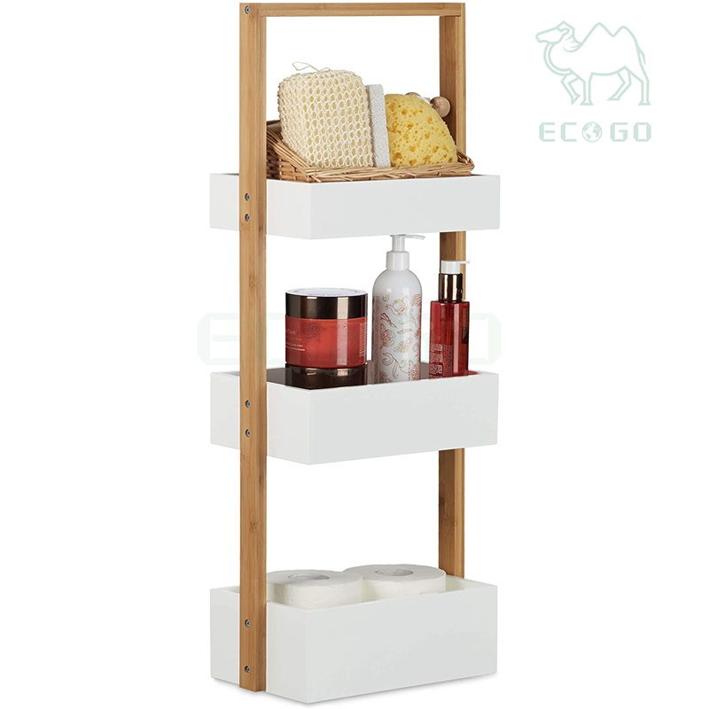 Fancy Bamboo 3 Tier Bathroom Shelf Free Standing Shower Caddy Tidy Organizer Shelves 76 x 30 x 18.5cm White Natural Storage Rack