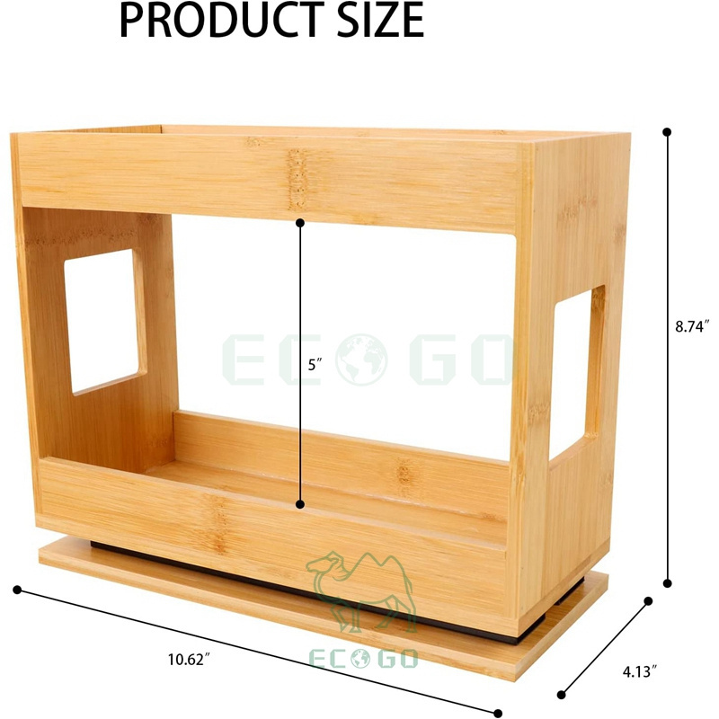 2-Tier Pull Out Spice Rack for Cabinet Bamboo Heavy Duty Slide Out Seasoning Organizer for Kitchen Cabinets Drawers