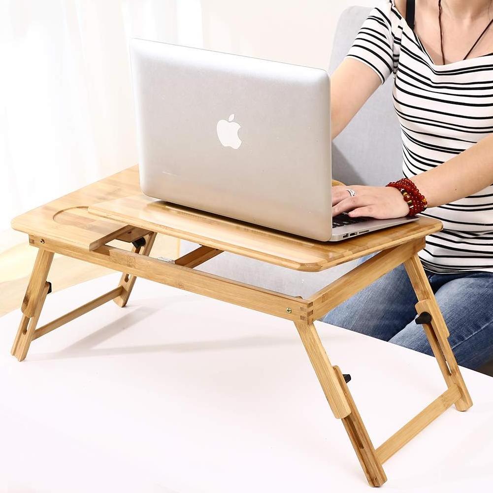 High Quality Bamboo Adjustable Laptop Desk 100%Natural Breakfast Serving Bed Tray