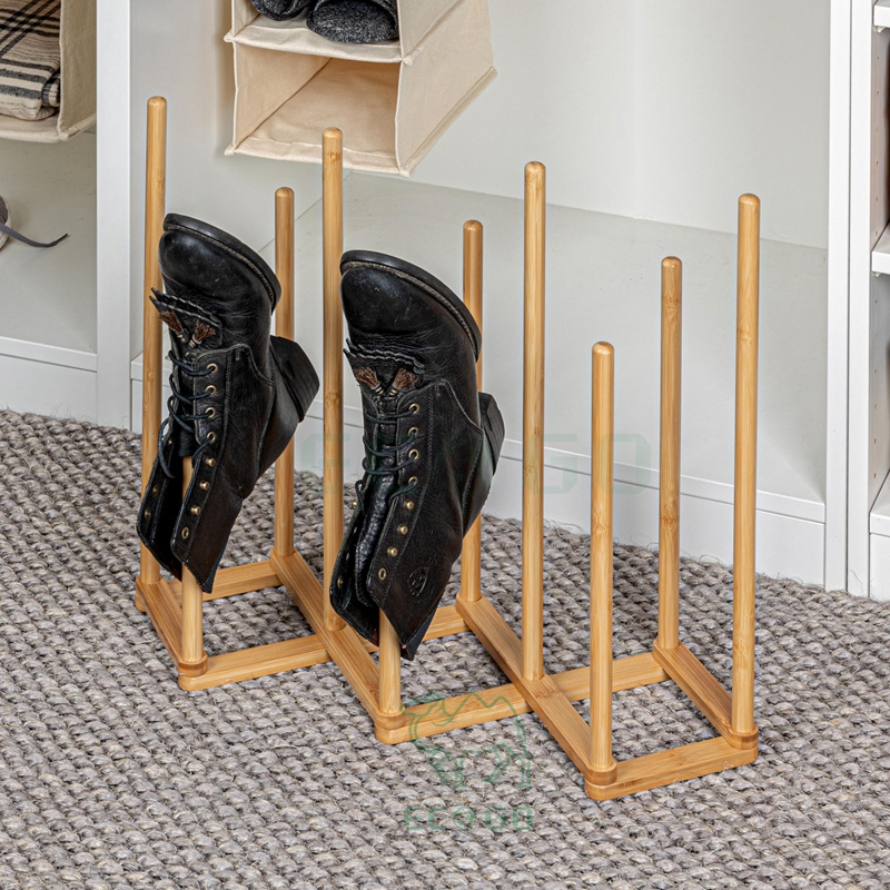 Bamboo Wooden 5 Pair Boots Rack, Free Standing, Folding Expandable Rack for Boots, Space Saving, Natural Color