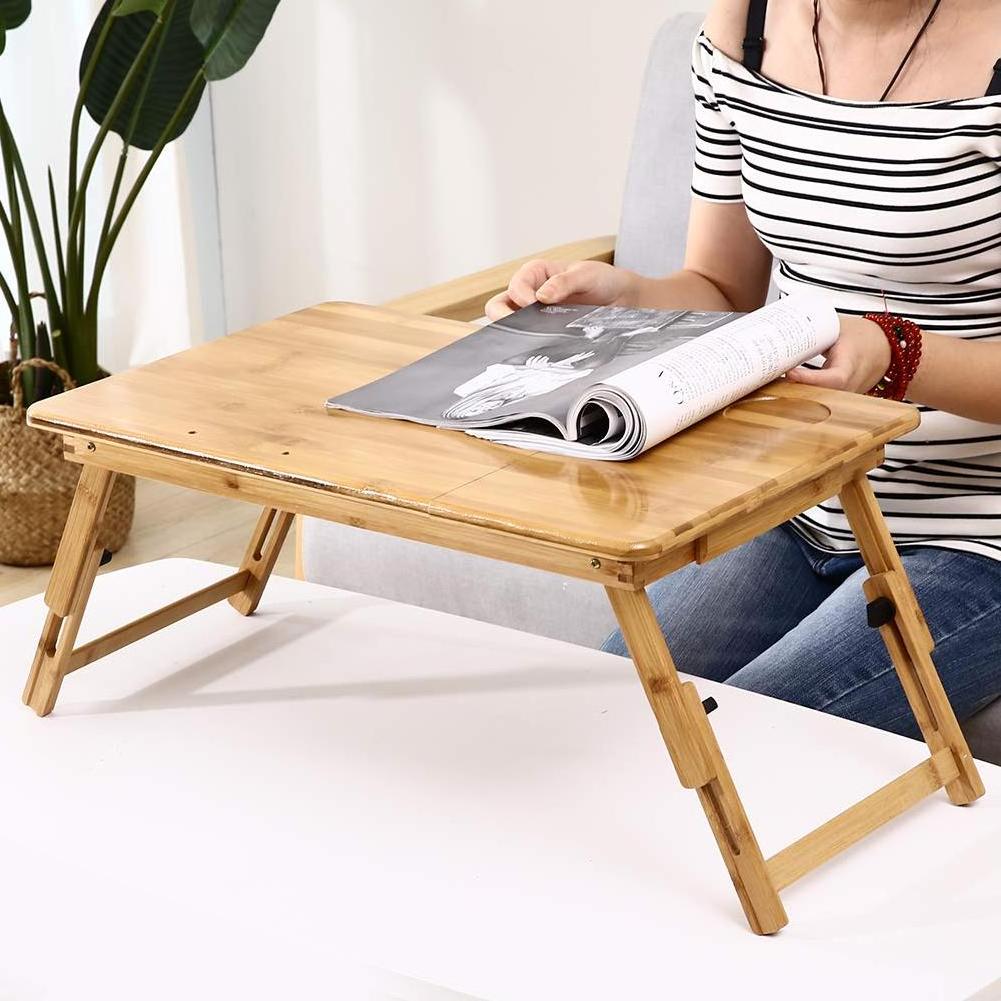 High Quality Bamboo Adjustable Laptop Desk 100%Natural Breakfast Serving Bed Tray