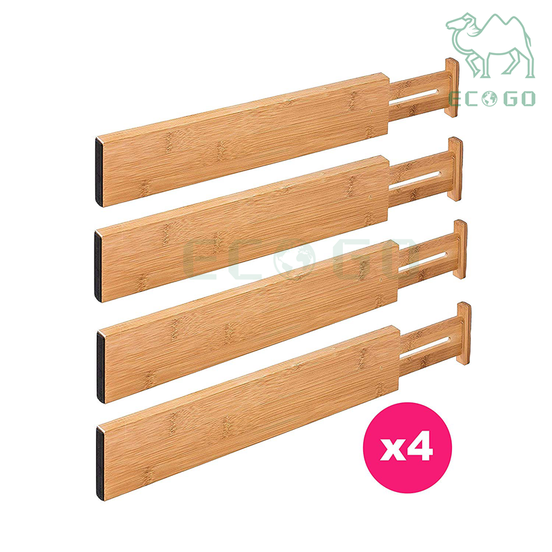 Bamboo Kitchen Drawer Dividers Pack of 4 Expandable Drawer Organizers with Anti-Scratch Eva Foam Edges Drawer Dividers Set