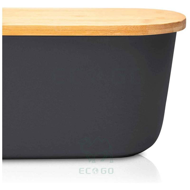 Modern Bamboo Bread Box With Integrated Chopping Board Attractive Design Bread Bin With Kitchen Board Black For Croissants