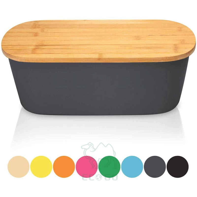 Modern Bamboo Bread Box With Integrated Chopping Board Attractive Design Bread Bin With Kitchen Board Black For Croissants