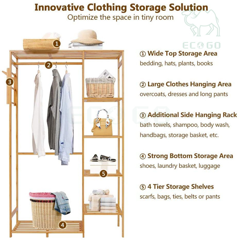 Wood Garment Rack with Shelves Freestanding Bamboo Clothing Rack for Kids Child Coat Shoe Clothes