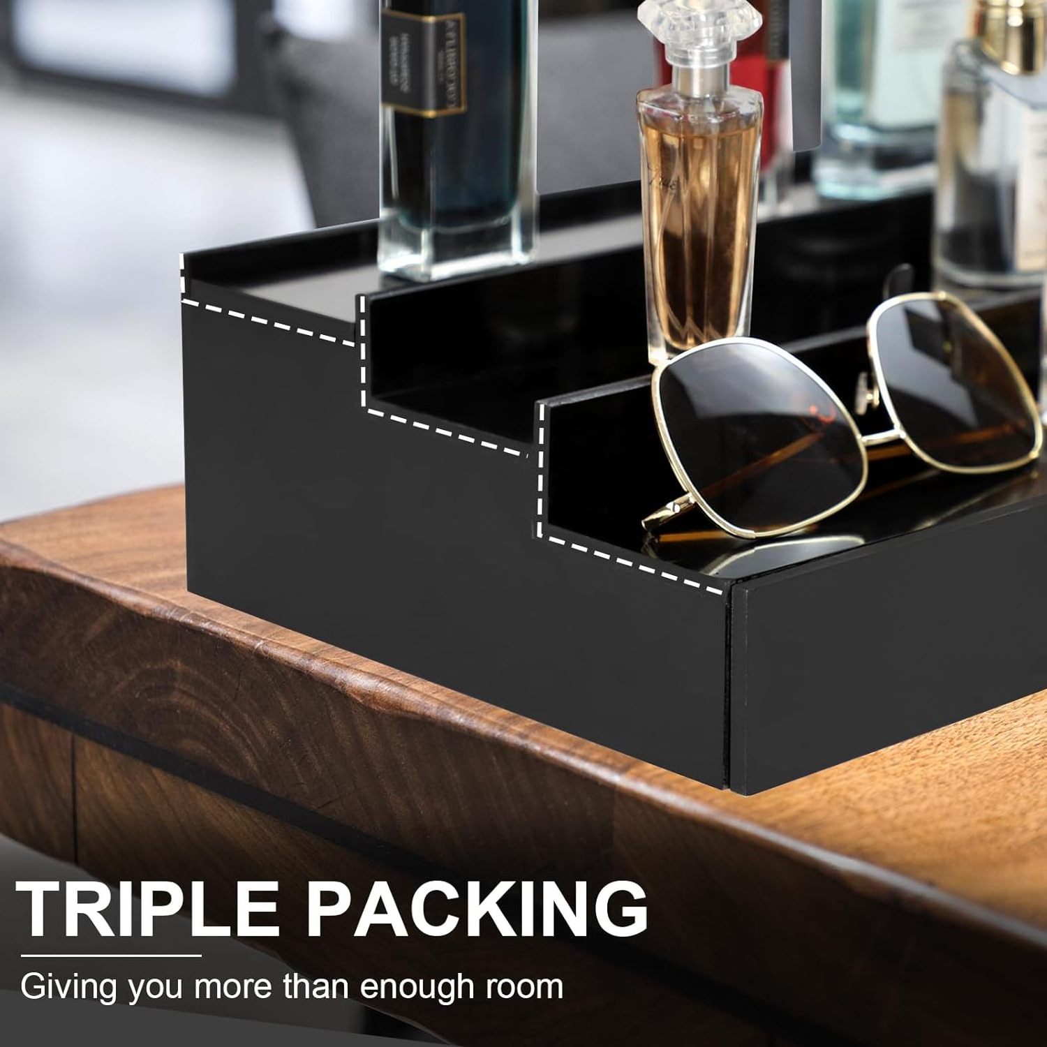 3 Tier Cologne Organizer for Men, Bamboo Perfume Organizer with Drawer and Hidden Compartment Cologne Stand as Nice Gift for Men