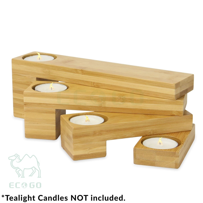 Natural bamboo ceramic votive tealight candle holder set of 4 foldable rotating wooden farmhouse wedding centerpiece decorative