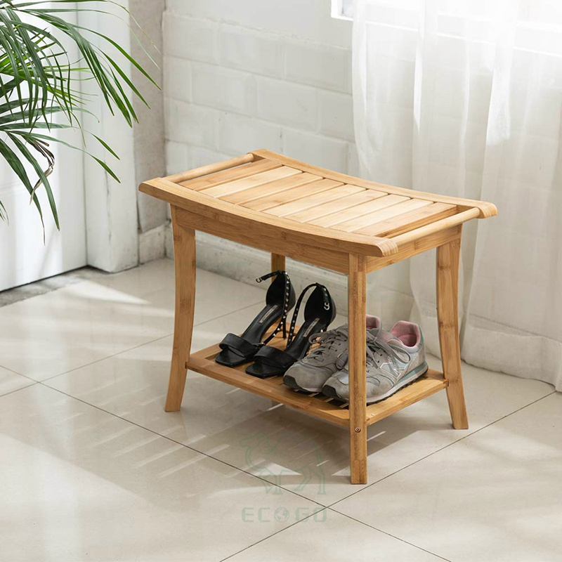 Bamboo Shower Bench Seat Portable Spa Bathing Stool with Towel Shelf