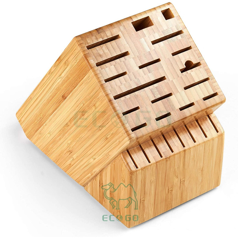 Wooden Dock, Storage and Organizer for Kitchen Counter. Standard Knife Storage Block, 25 Slot, Bamboo