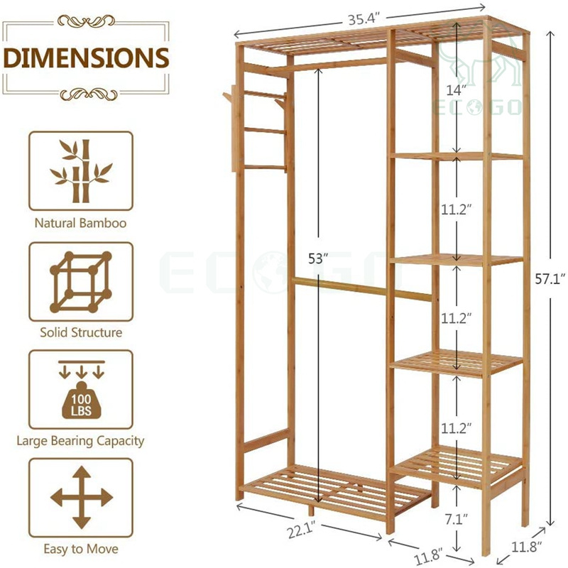 Wood Garment Rack with Shelves Freestanding Bamboo Clothing Rack for Kids Child Coat Shoe Clothes