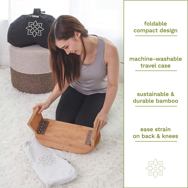 Bamboo Folding Meditation Bench Wooden Seiza Kneeling Stool Bamboo Yoga Stool