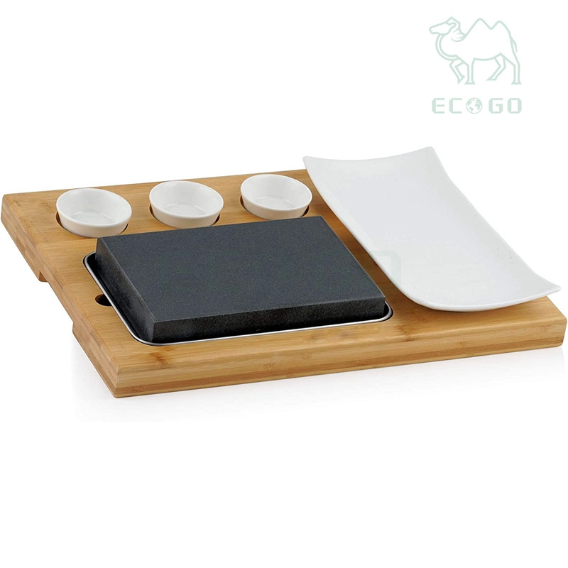 Stylish Wooden Board With Lava Stone Steak Set Baking Dishes & Pans With Grill Stone Durable Cookware Sets