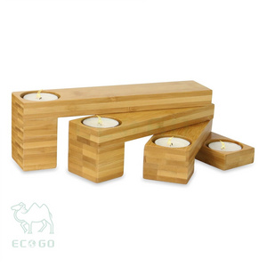 Natural bamboo ceramic votive tealight candle holder set of 4 foldable rotating wooden farmhouse wedding centerpiece decorative