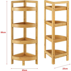 Bathroom Shelf, Bamboo Corner Shelf Stand for Display, 4 Tier Corner Shelf