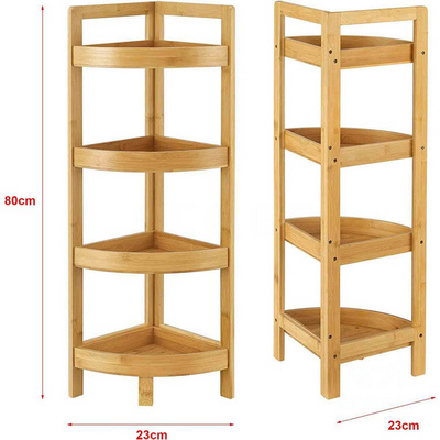 Bathroom Shelf, Bamboo Corner Shelf Stand for Display, 4 Tier Corner Shelf