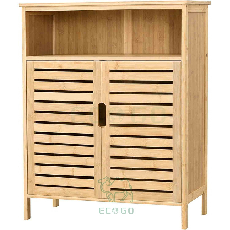 Morden Design Bamboo Wooden Bathroom Cabinet with 2 Cupboard Doors Storage Shelf Cabinet for Livingroom Bathroom