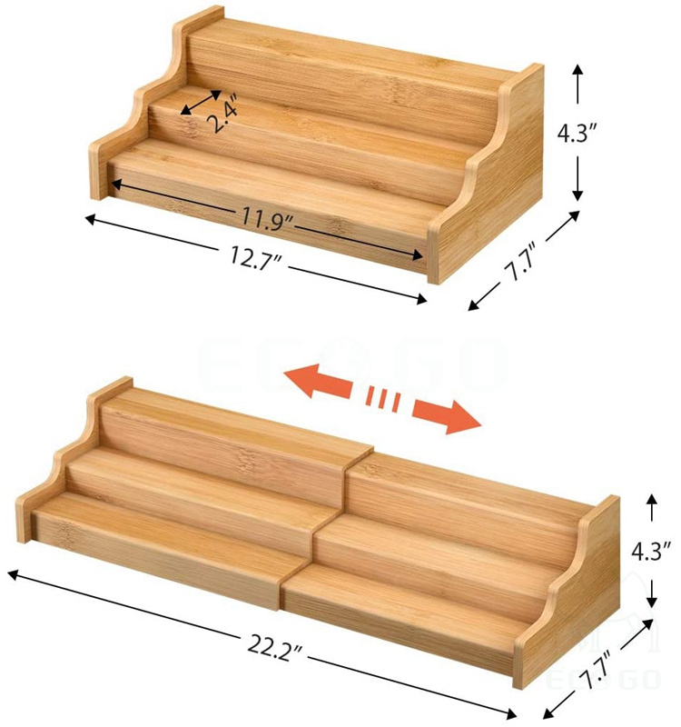Spice Rack Kitchen Cabinet Organizer 3 Tier Bamboo Expandable Display Shelf