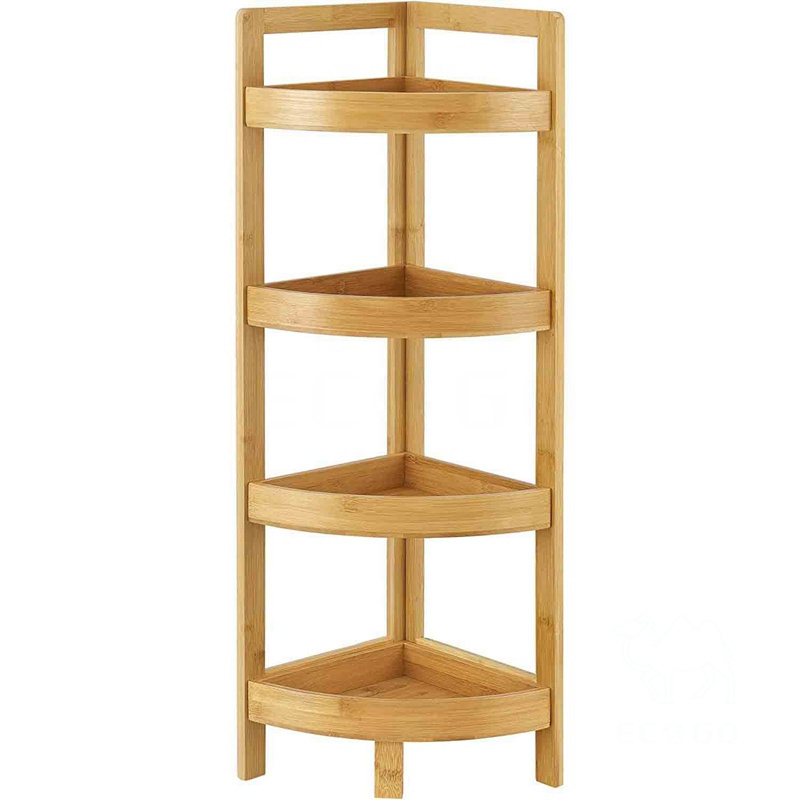 Bathroom Shelf, Bamboo Corner Shelf Stand for Display, 4 Tier Corner Shelf