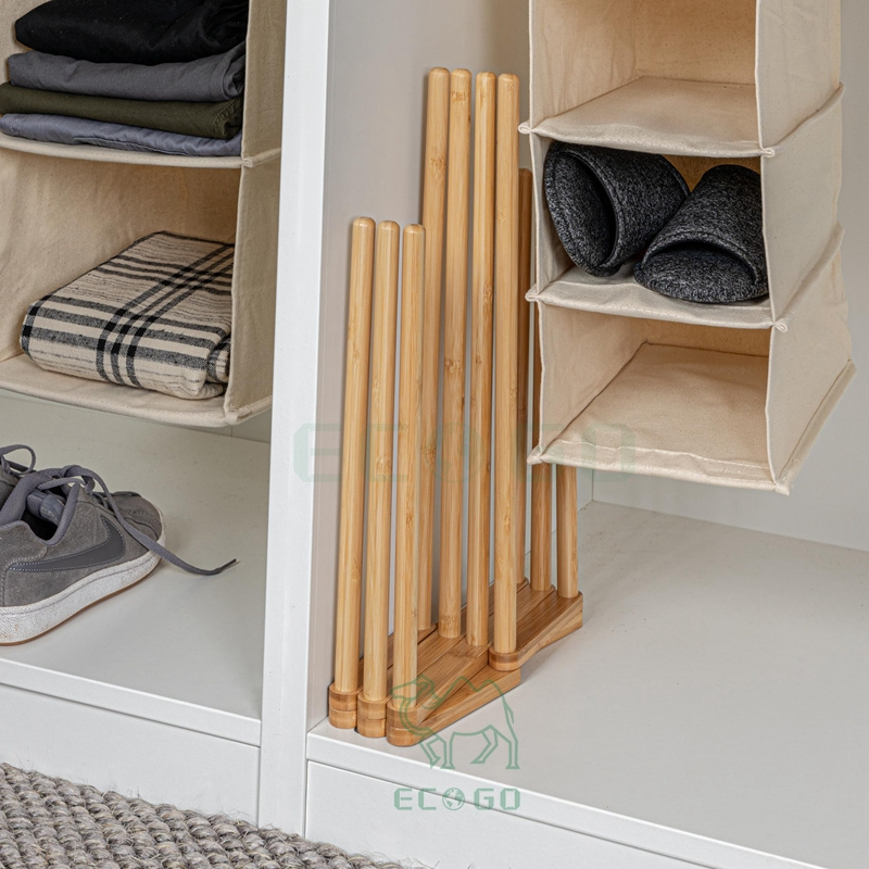 Bamboo Wooden 5 Pair Boots Rack, Free Standing, Folding Expandable Rack for Boots, Space Saving, Natural Color