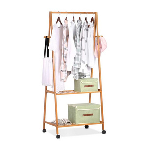 Bamboo Coat Rack with 2 Coat Hooks 2-Tier Shoe Storage Shelves Garment rack