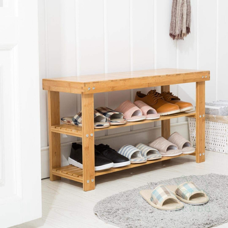 Bamboo Shoe Rack Entryway Shoe Storage Household Shelf Shoe Bench