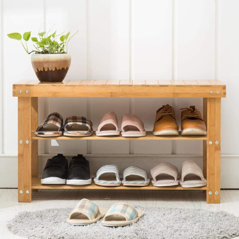 Bamboo Shoe Rack Entryway Shoe Storage Household Shelf Shoe Bench