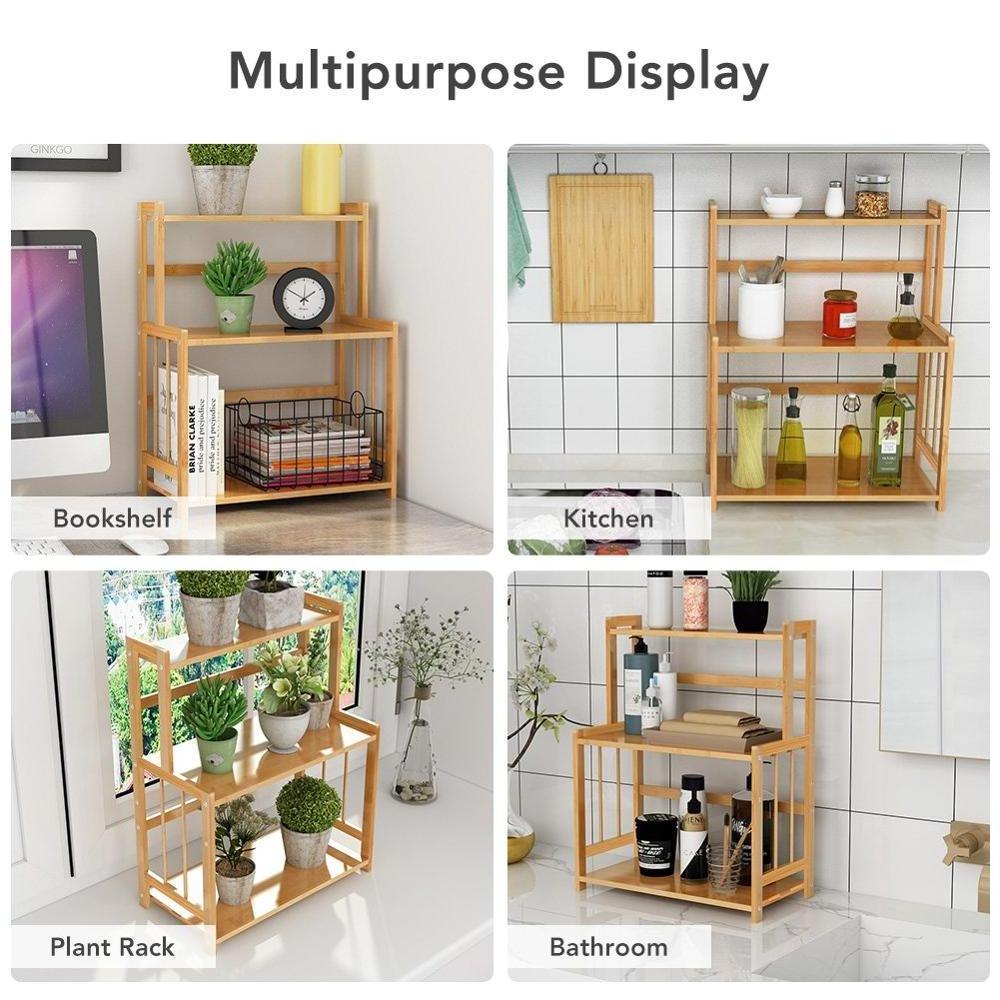 Bamboo Spice Rack Bottle Jars Holder Countertop Storage Organizer Free Standing with 3-Tier Adjustable Slim Shelf