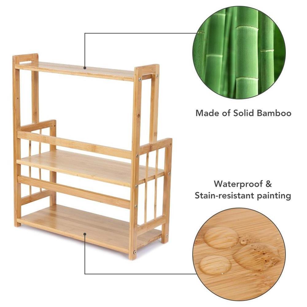 Bamboo Spice Rack Bottle Jars Holder Countertop Storage Organizer Free Standing with 3-Tier Adjustable Slim Shelf