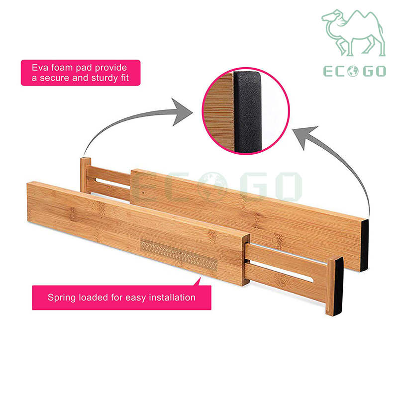 Bamboo Kitchen Drawer Dividers Pack of 4 Expandable Drawer Organizers with Anti-Scratch Eva Foam Edges Drawer Dividers Set