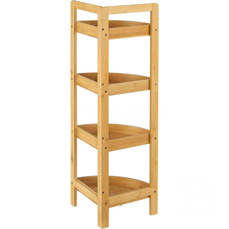 Bathroom Shelf, Bamboo Corner Shelf Stand for Display, 4 Tier Corner Shelf