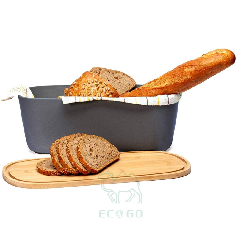 Modern Bamboo Bread Box With Integrated Chopping Board Attractive Design Bread Bin With Kitchen Board Black For Croissants