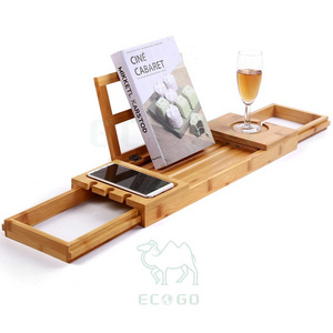 Unique Organic Bamboo Bathtub Caddy Tray Wooden Bathtub Tray With Extending Arms Spa Relaxing Reusable Shower Bathtub Caddy