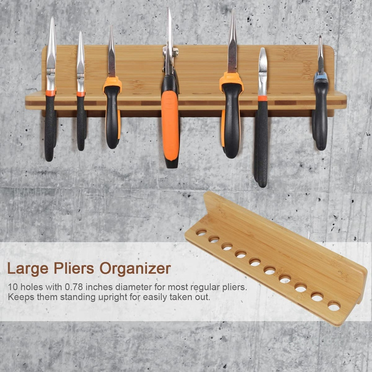 Bamboo Wall Mounted Tool Organizer for Garage Workshop Screwdriver Organizer, Hammer Tools Rack