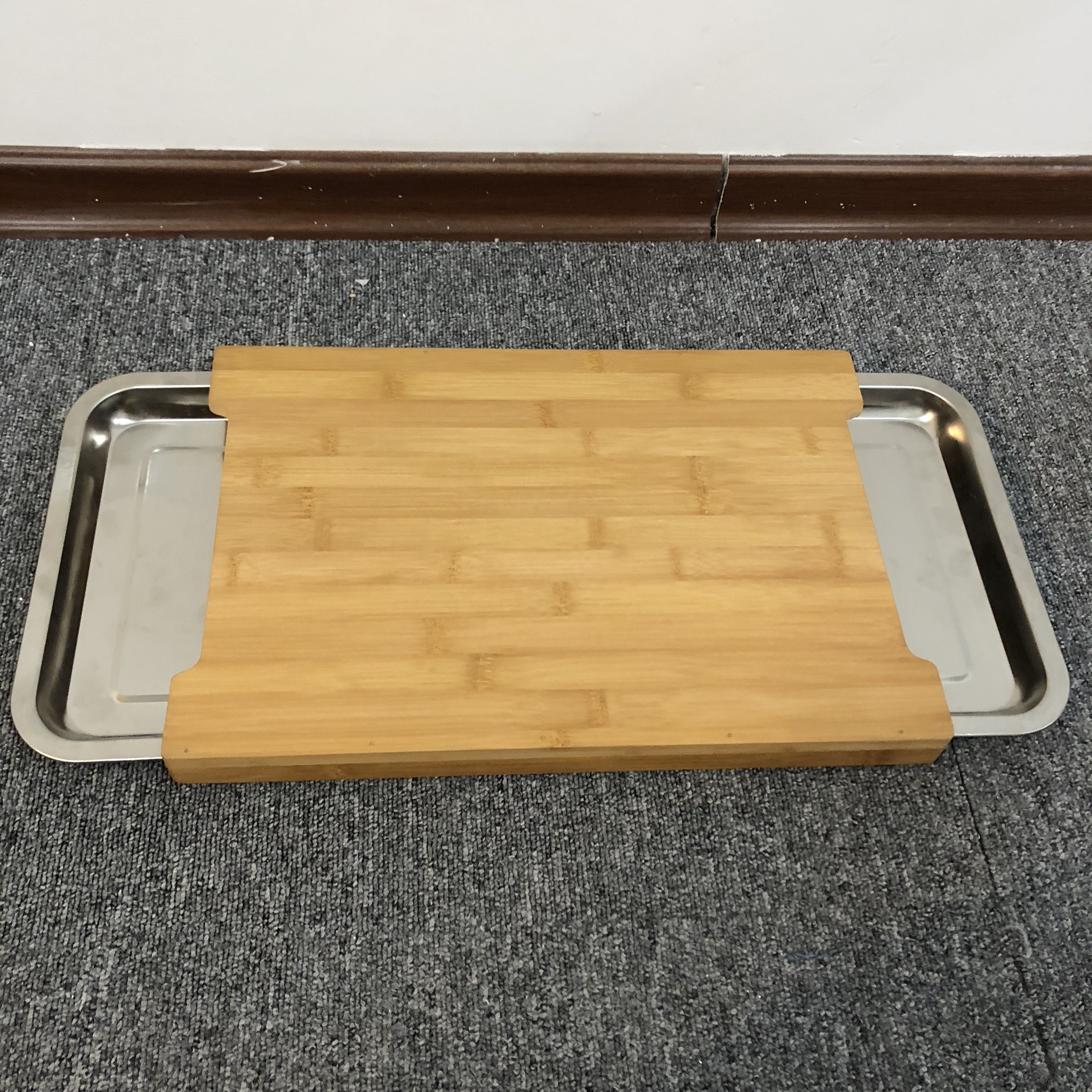 High Quality Wooden Chopping Board with 2 Extendable Stainless Steel Drawers Bamboo Cutting Board