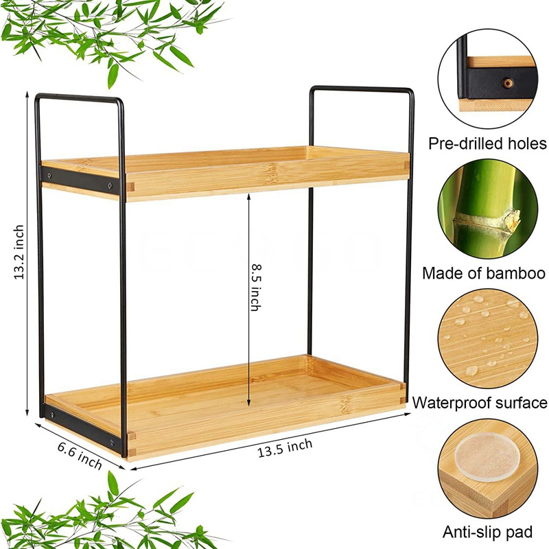 2 Tier Bathroom Organizer Countertop, Bamboo Bathroom Counter Shelf, Bathroom Counter Storage Organizer