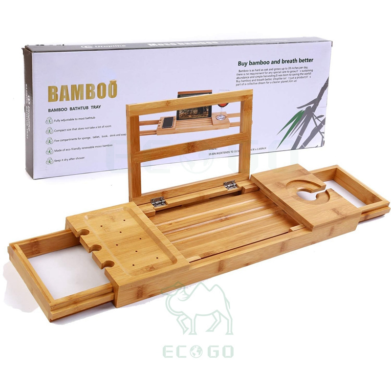 Unique Organic Bamboo Bathtub Caddy Tray Wooden Bathtub Tray With Extending Arms Spa Relaxing Reusable Shower Bathtub Caddy