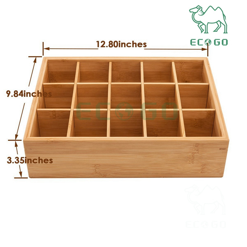 Bamboo Home Storage Box Drawer Organizer Robust Closet Organizer for Bras Briefs Underwear Socks Towels Ties Compartments of 15