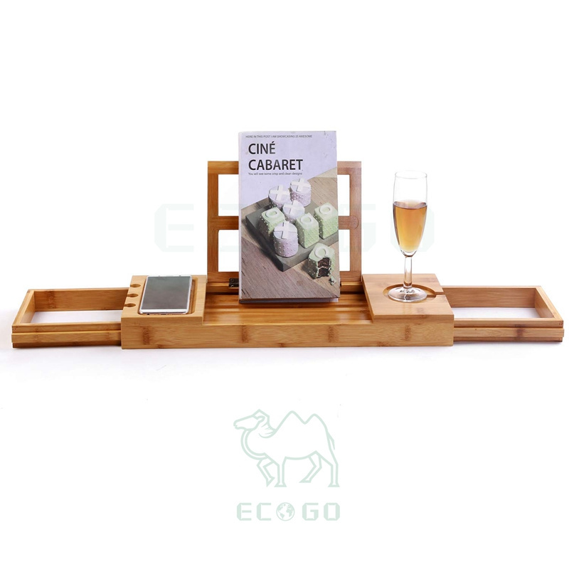 Unique Organic Bamboo Bathtub Caddy Tray Wooden Bathtub Tray With Extending Arms Spa Relaxing Reusable Shower Bathtub Caddy