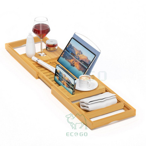 Bamboo Wood Foldable Bath Caddy Tray Bamboo Bathtub Tray Table Extending Sides Multi-function Bamboo Bathtub Caddy