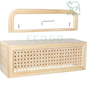 Wood Floating Shelf Rattan Shelve Wall Decor with Towel Rack for Kitchen Laundry Room & Bedroom Rattan Wall Shelf