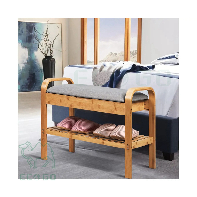 Bamboo Shoe storage with bench seat cushion custom 2 tier for entryway home furniture