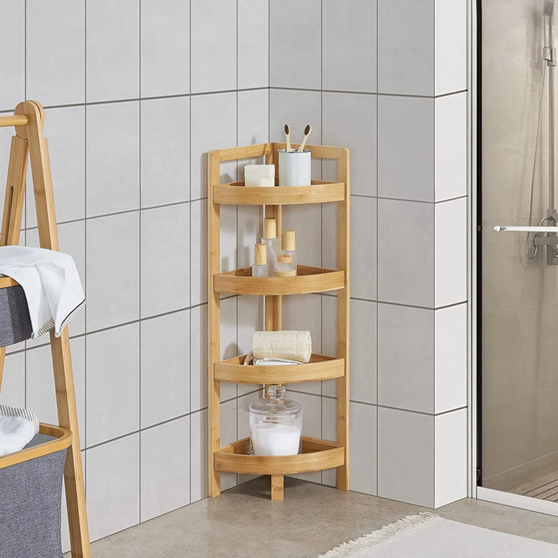 Bathroom Shelf, Bamboo Corner Shelf Stand for Display, 4 Tier Corner Shelf