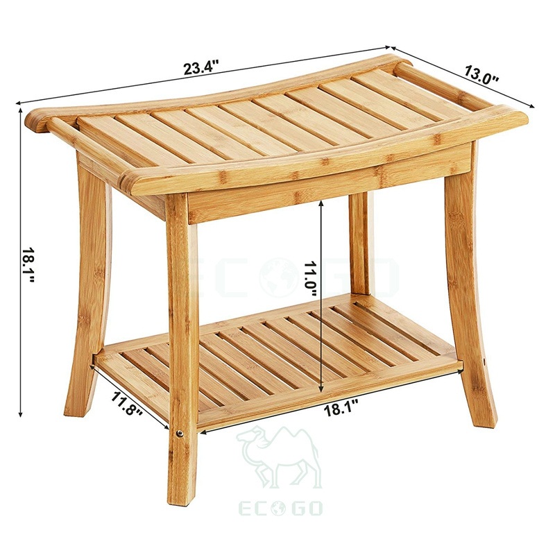 Bamboo Shower Bench Seat Portable Spa Bathing Stool with Towel Shelf